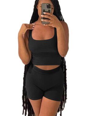 AYWA Black XL Casual Two Piece Outfits for Women Ribbed set